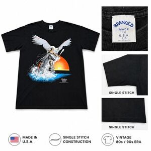 Vintage Branded Native Land Single Stitch T‎ Shirt Mens Large Black Eagle Horse